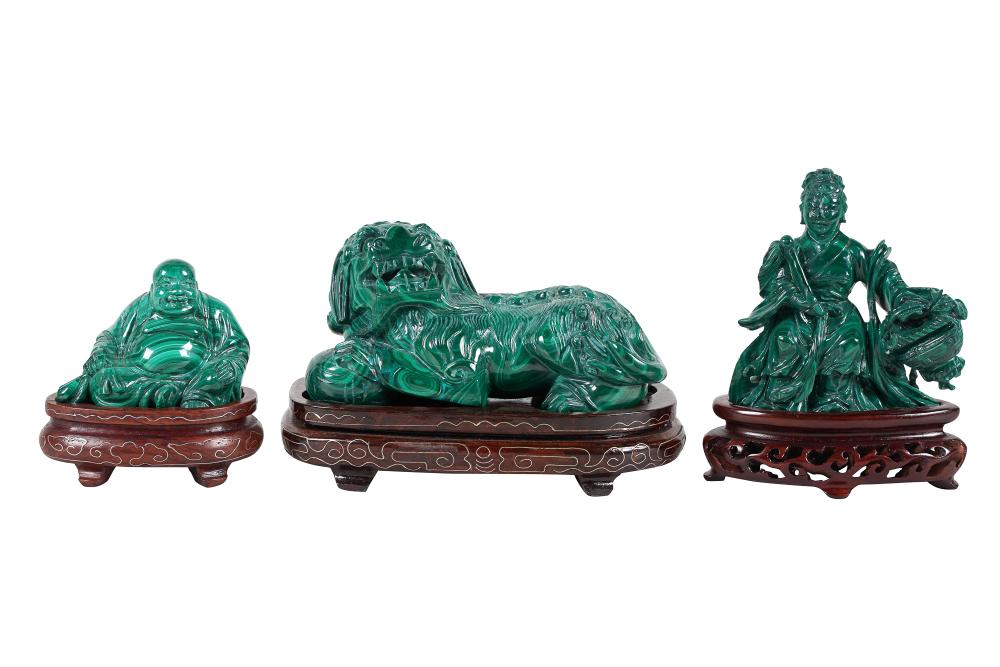 GROUP OF THREE CHINESE MALACHITE