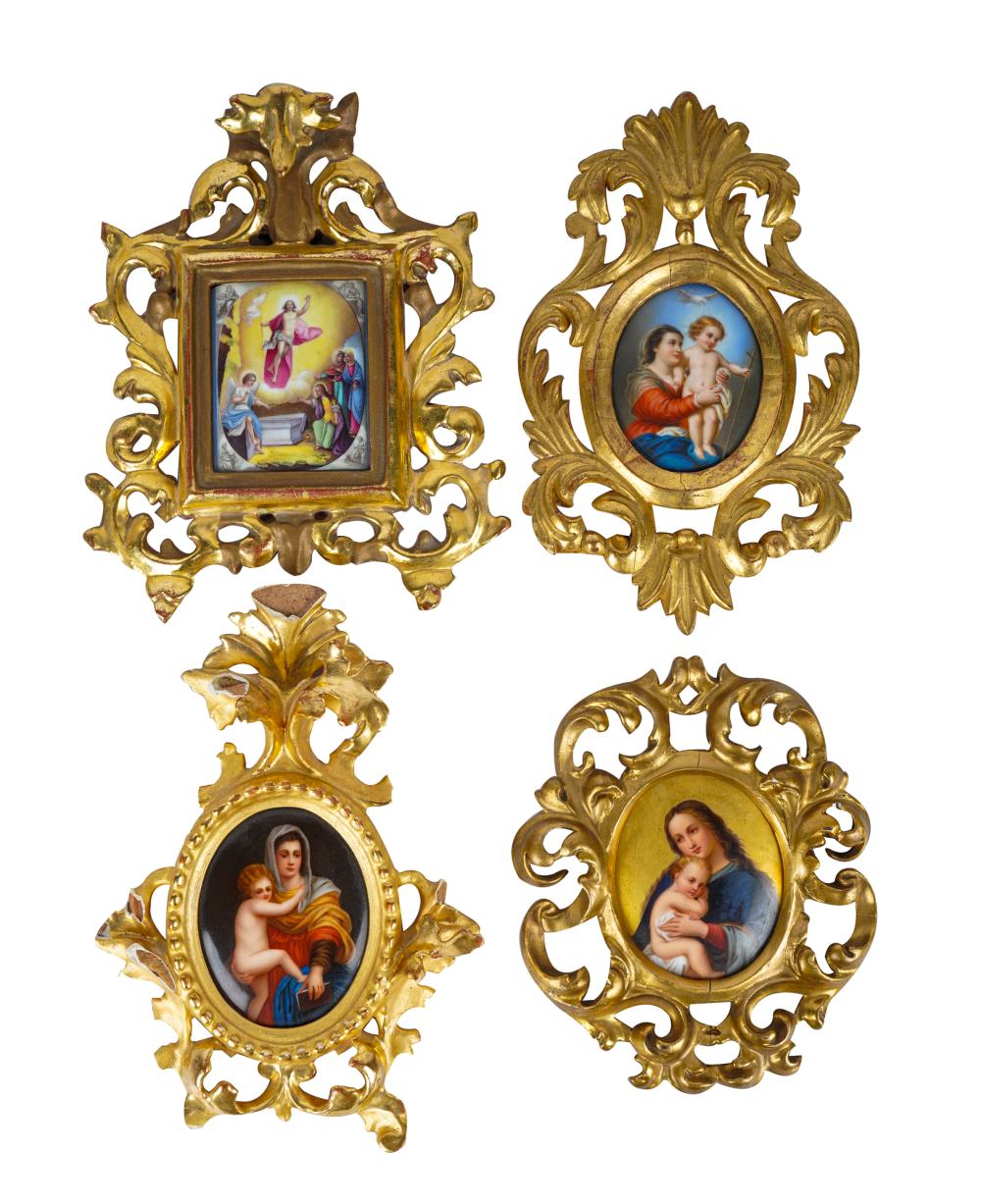 FOUR PAINTED PORCELAIN PLAQUEScomprising