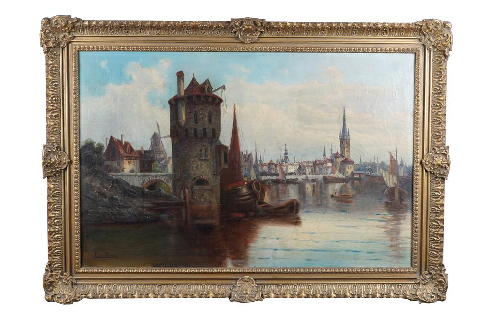 DUTCH SCHOOL CITY BY THE HARBOR oil 33681a