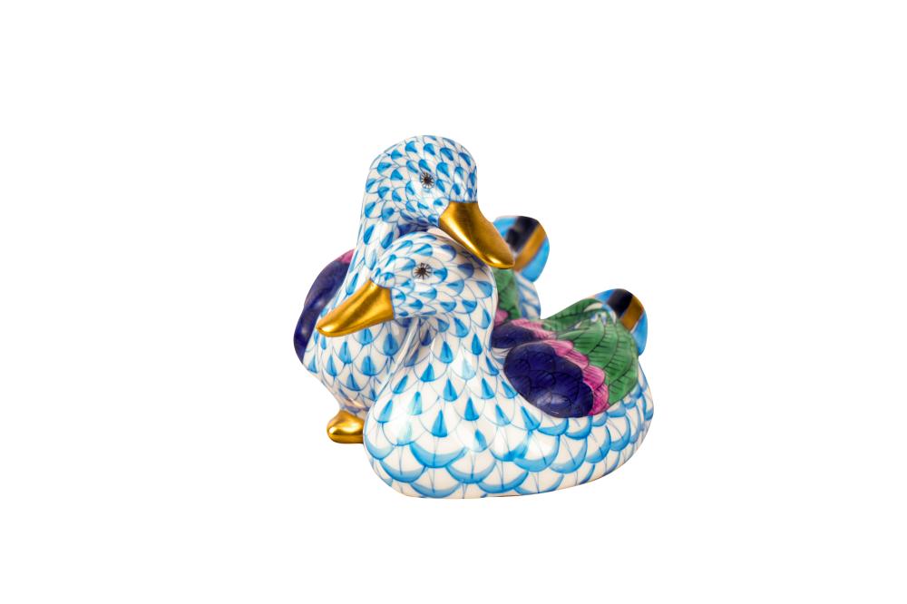 HEREND PORCELAIN BLUE FISHNET DUCK