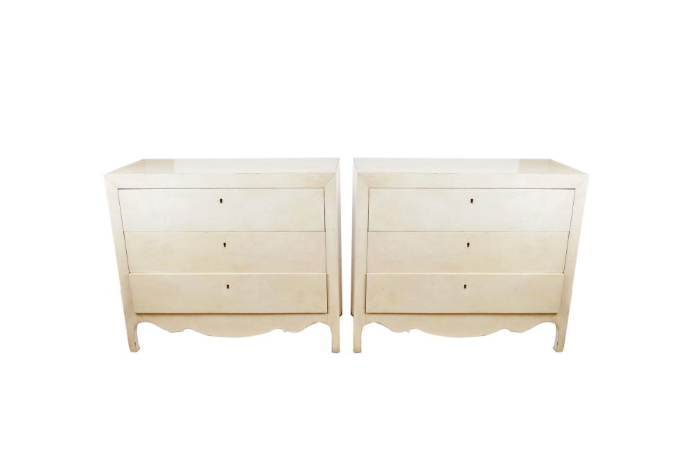 PAIR OF PARCHMENT LACQUERED THREE-DRAWER