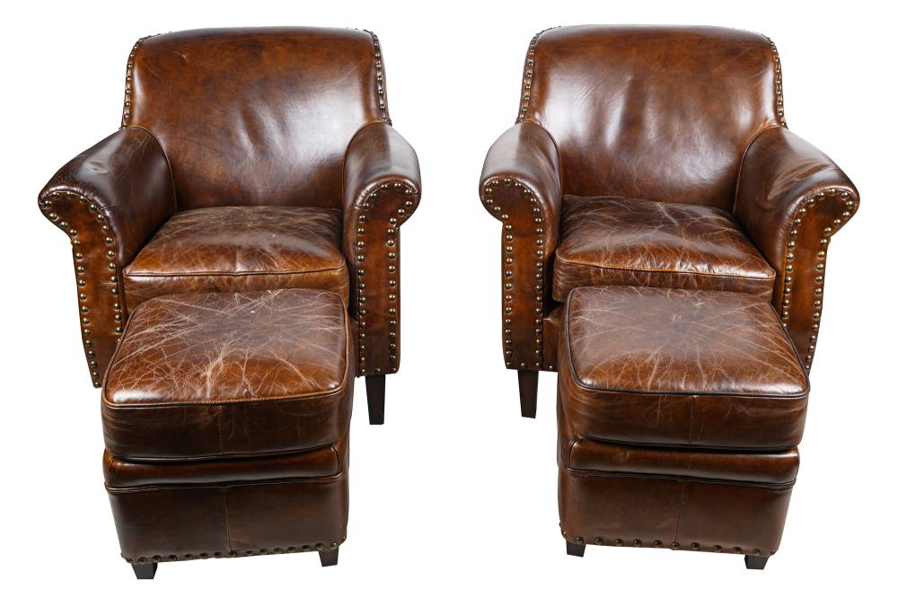 PAIR OF STUDDED LEATHER CLUB CHAIRScontemporary  33684a