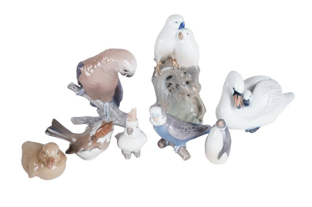 EIGHT DANISH PORCELAIN BIRDSfive marked