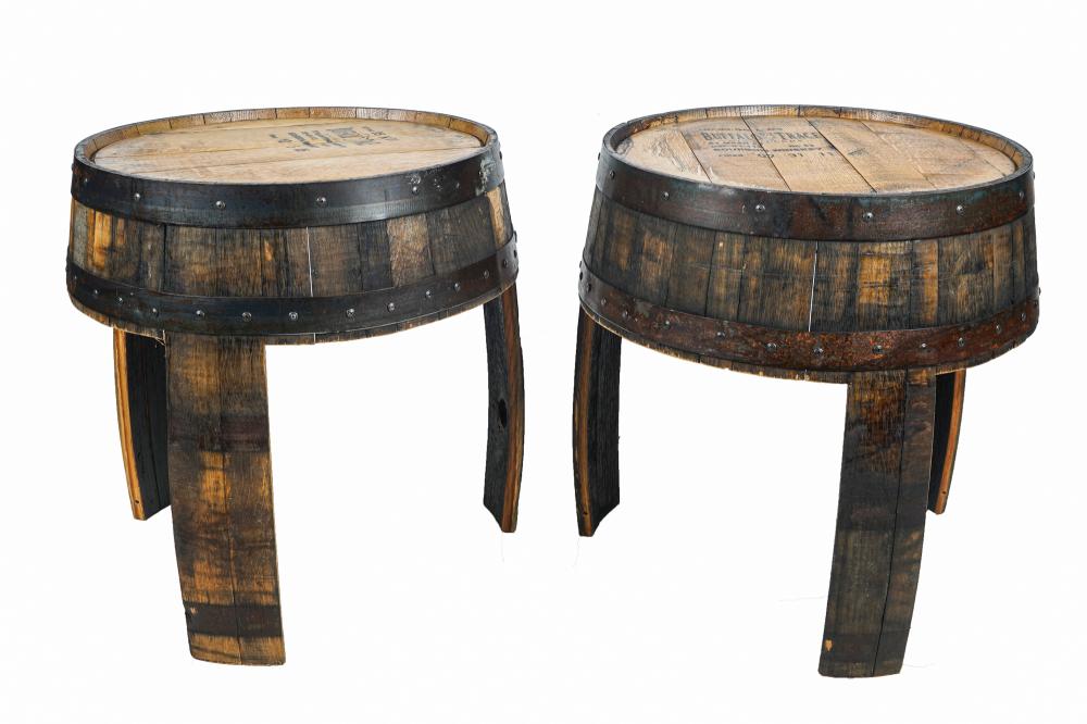 PAIR OF BARREL END TABLESmade from