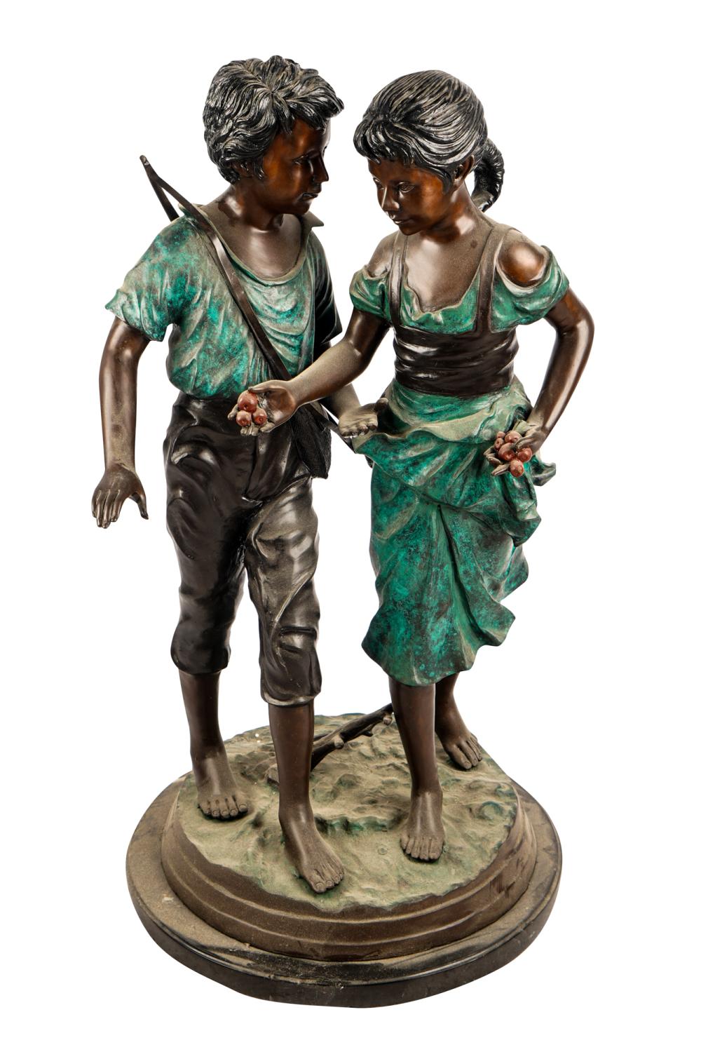 AFTER A MOREAU TWO CHILDREN STROLLINGpatinated 3368da