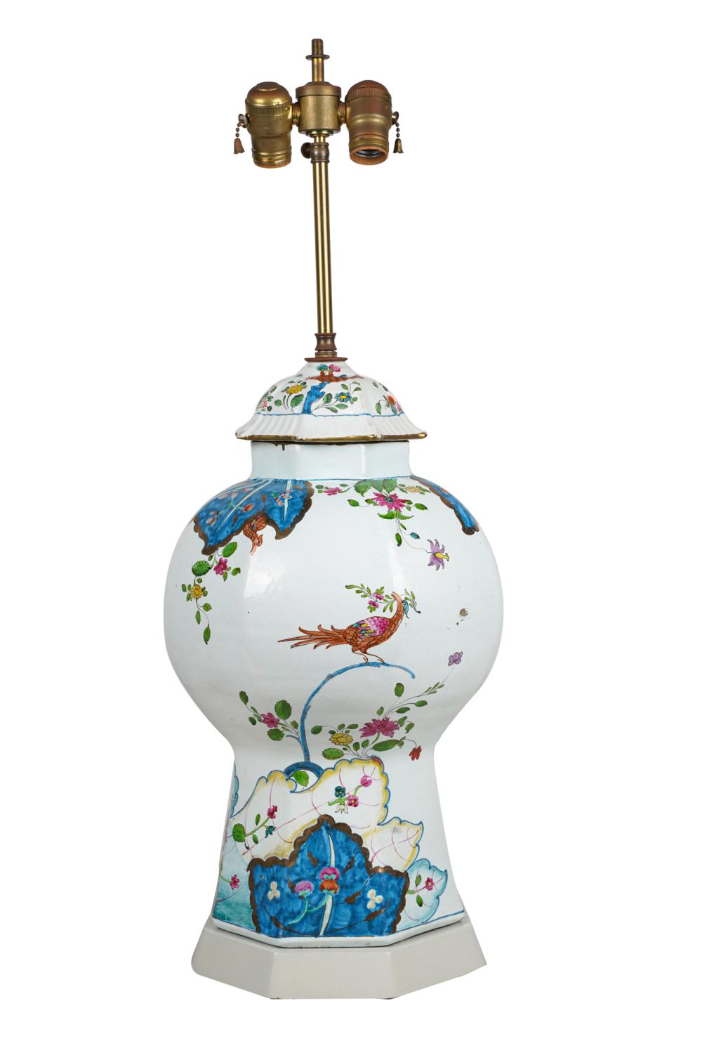 PAINTED PORCELAIN COVERED URNmounted 33693e