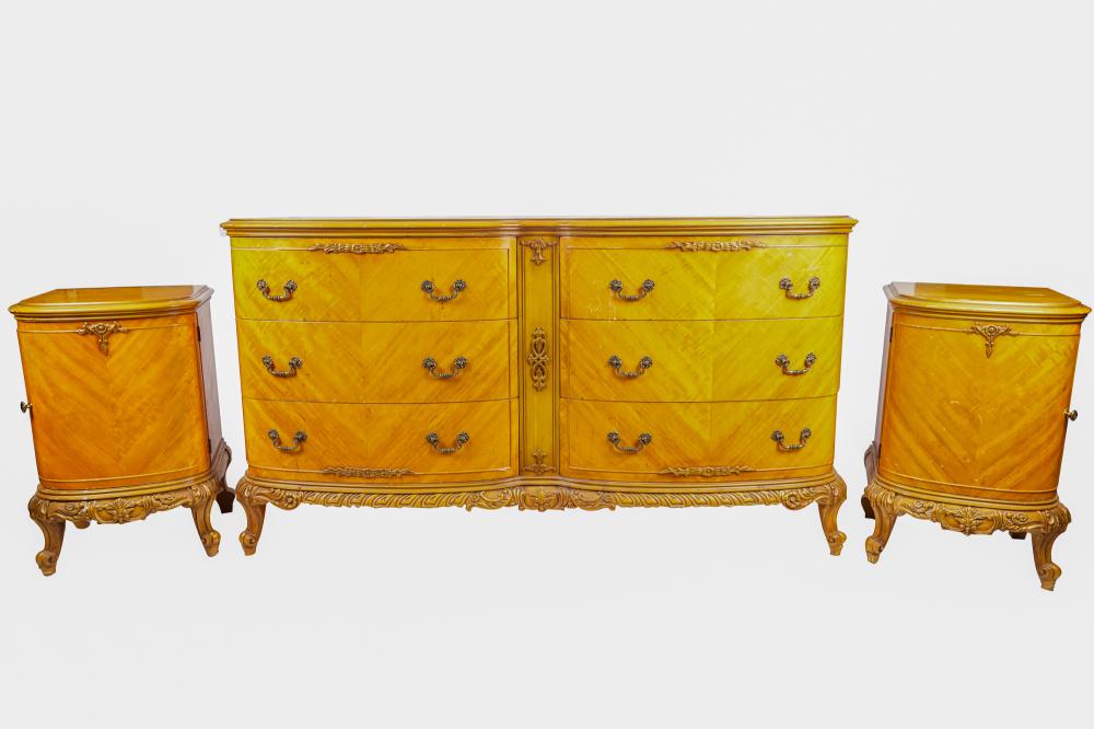 LOUIS XV SYLE DRESSER & PAIR OF NIGHT