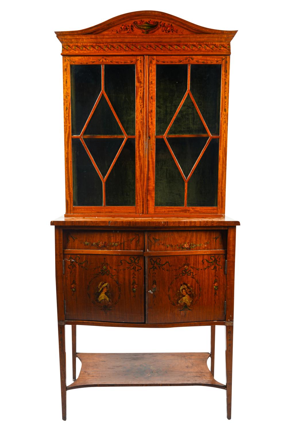 EDWARDIAN PAINTED SATINWOOD SECRETARY