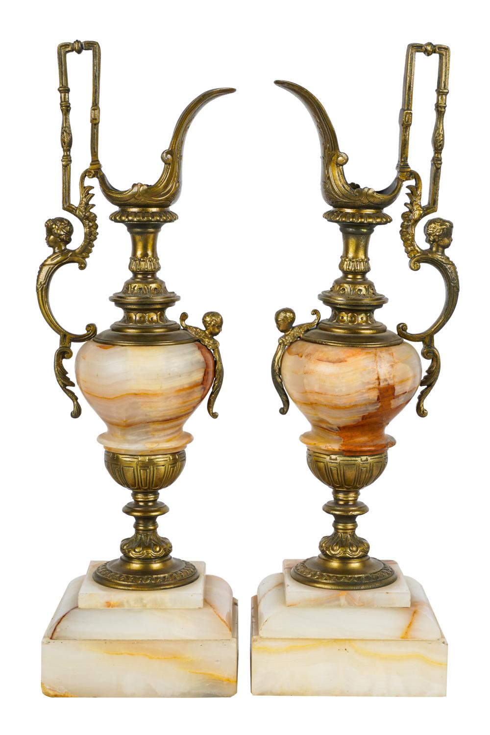 PAIR OF ONYX & GILT METAL EWERSCondition: