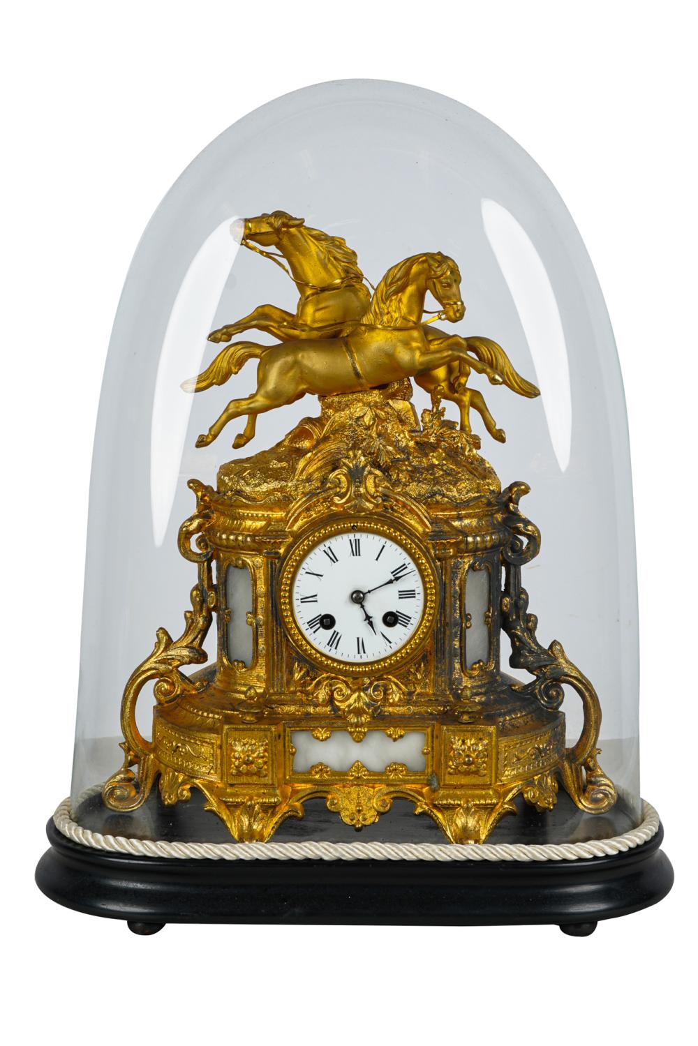 GILT METAL MANTEL CLOCK12 inches wide;