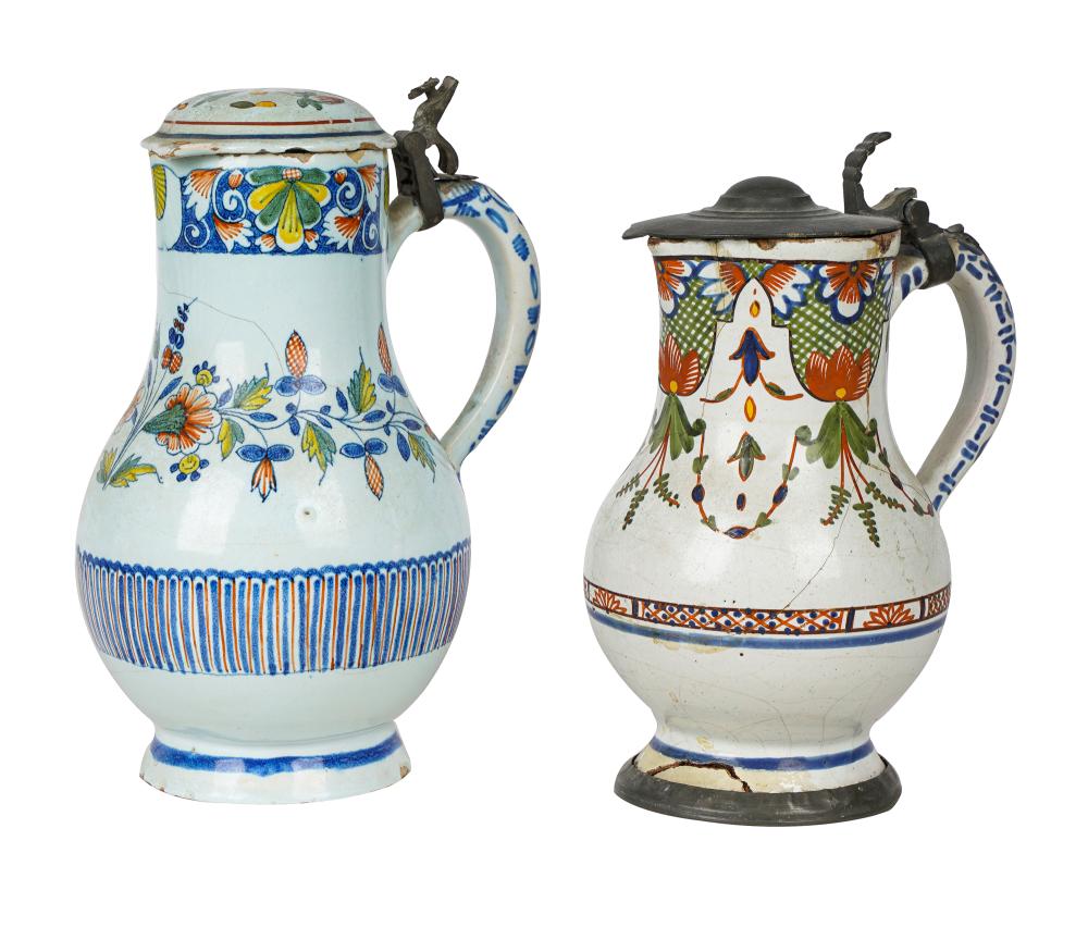 TWO FAIENCE PITCHERSthe taller