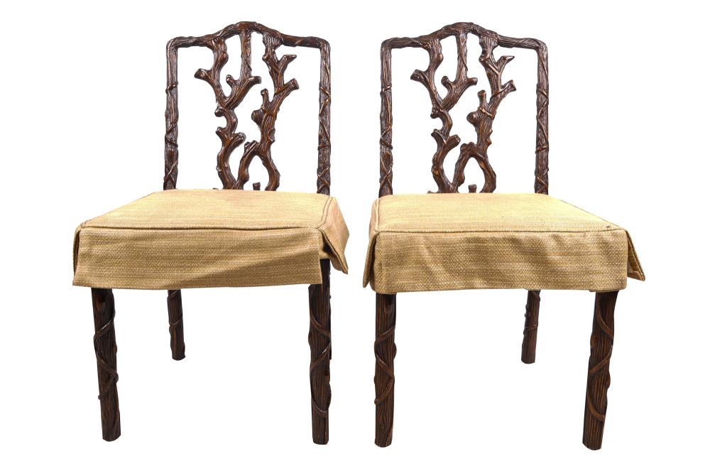 FOUR FAUX BOIS DINING CHAIRScarved