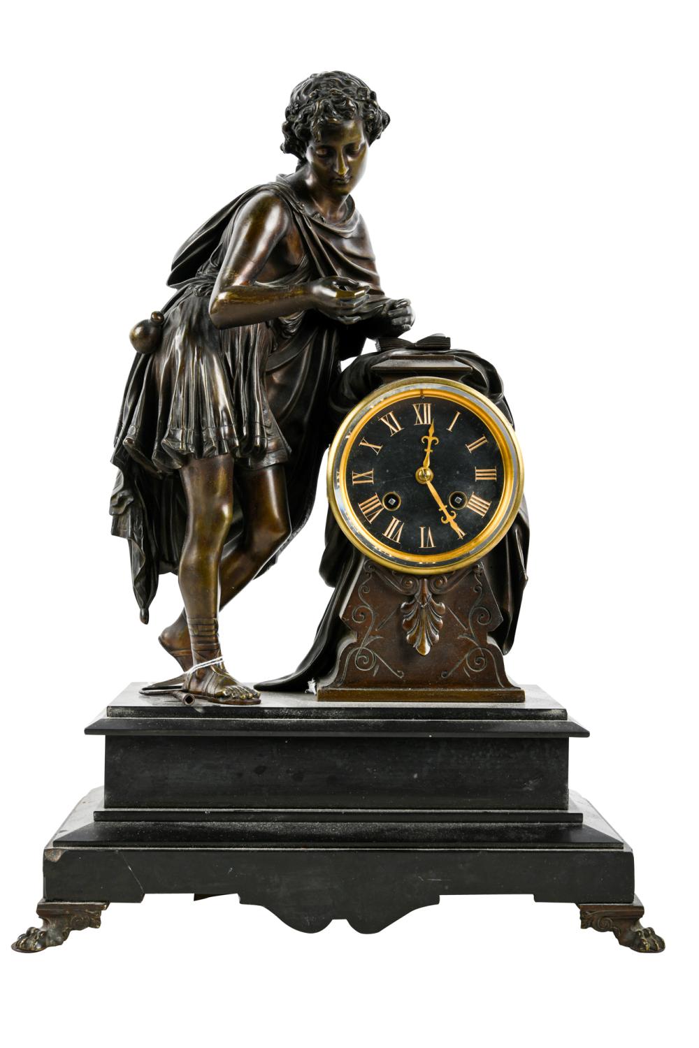 FIGURAL SLATE MANTEL CLOCKslate