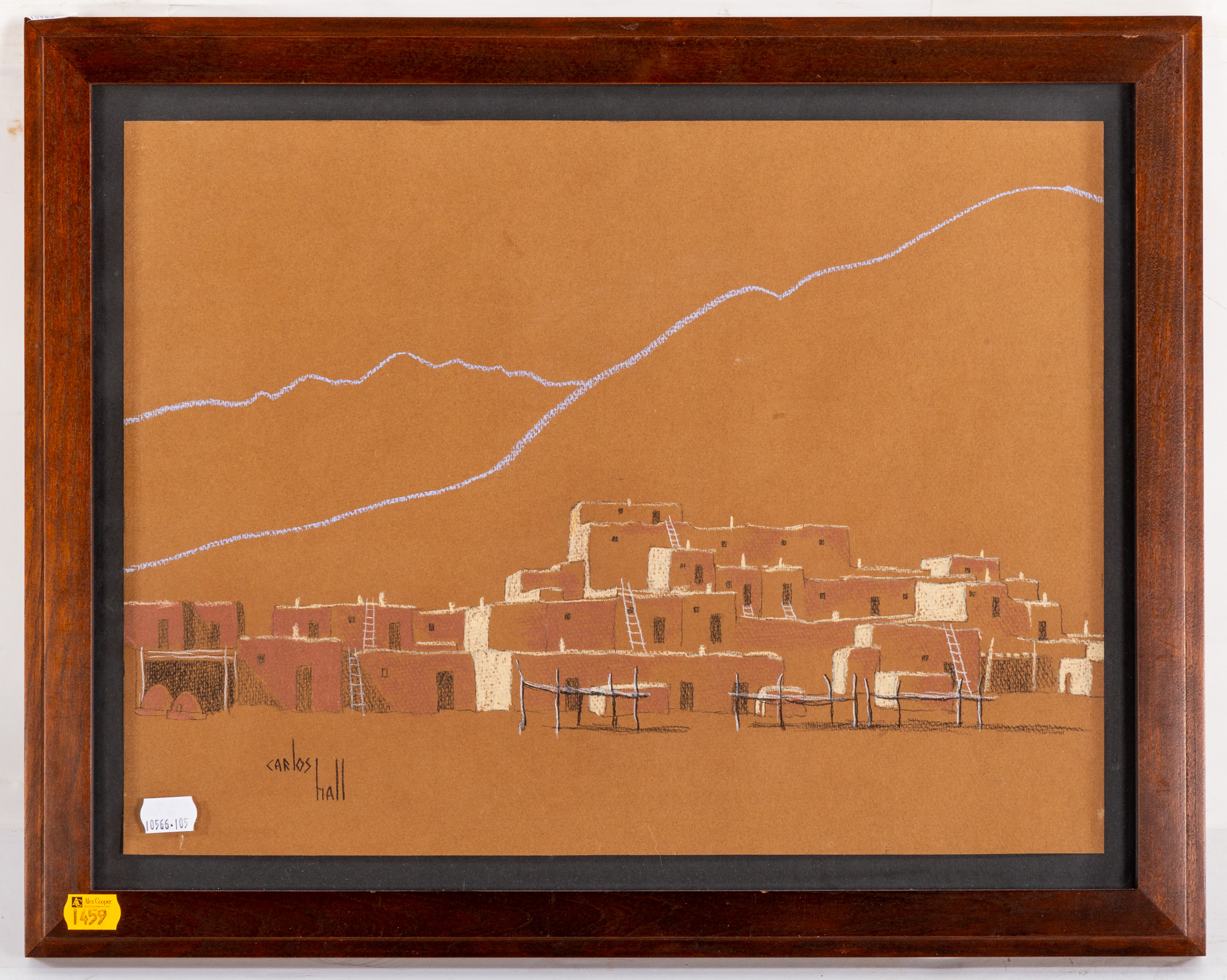 CARLOS HALL. ADOBE VILLAGE, PASTEL