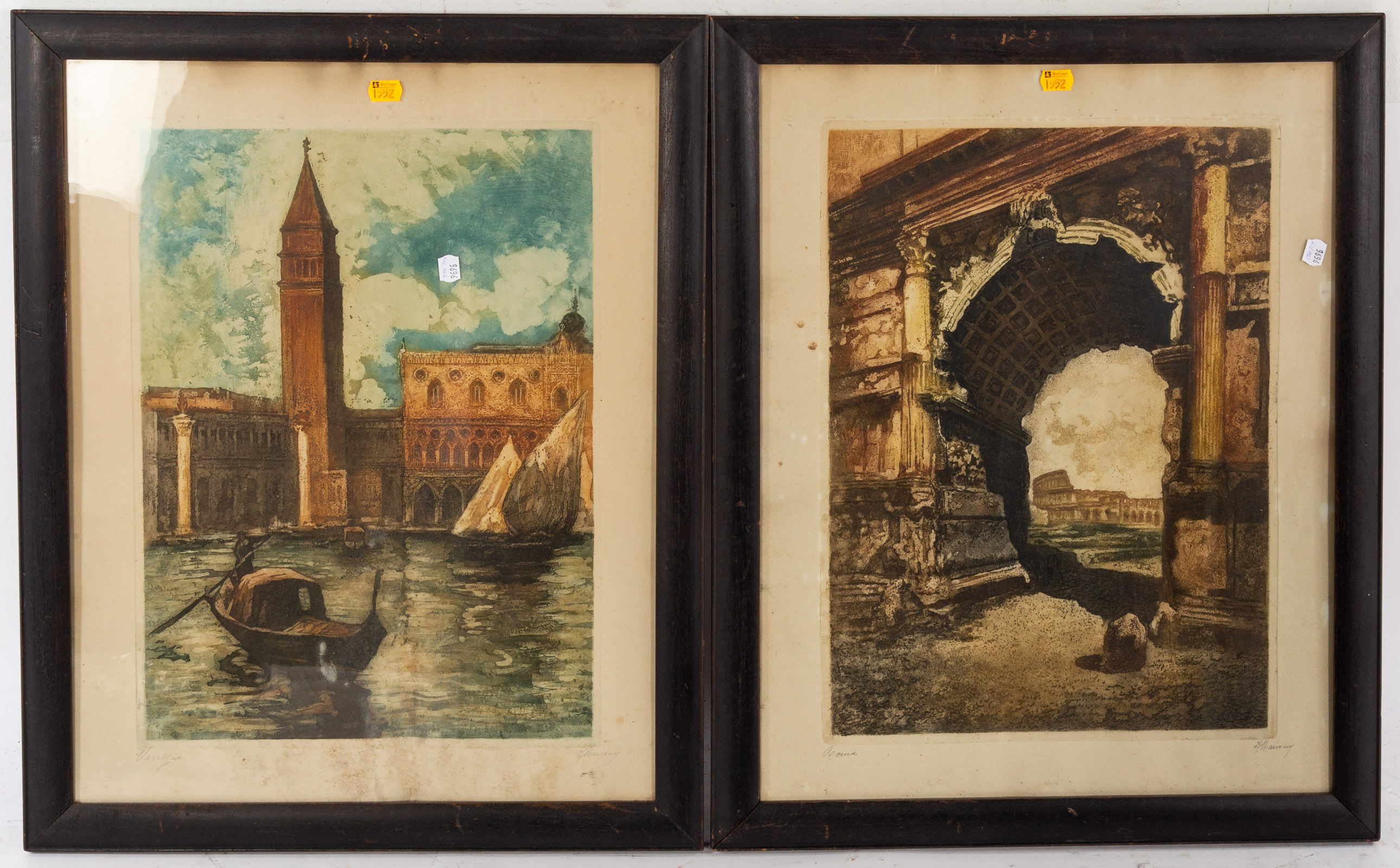 MARIONY PAIR OF FRAMED AQUATINTS 336baa