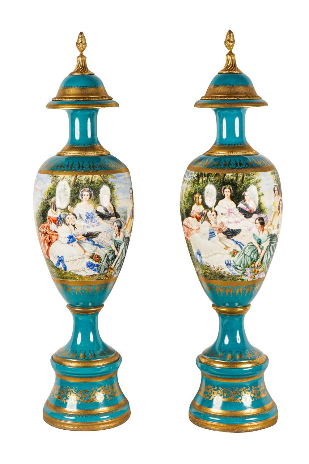 PAIR OF MONUMENTAL SEVRES-STYLE PORCELAIN