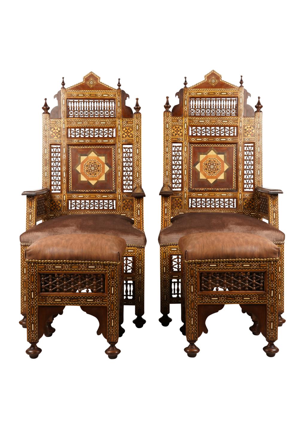 PAIR OF MOORISH-STYLE INLAID THRONE