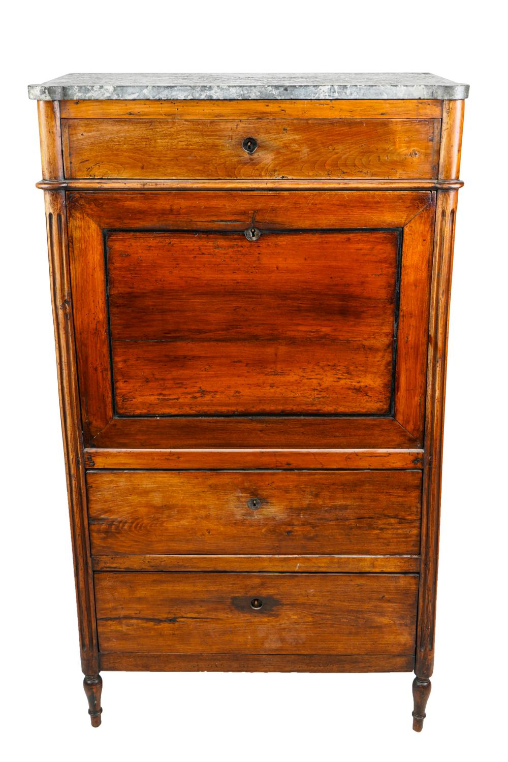 FRENCH FRUITWOOD & MARBLE-TOP SECRETAIRE