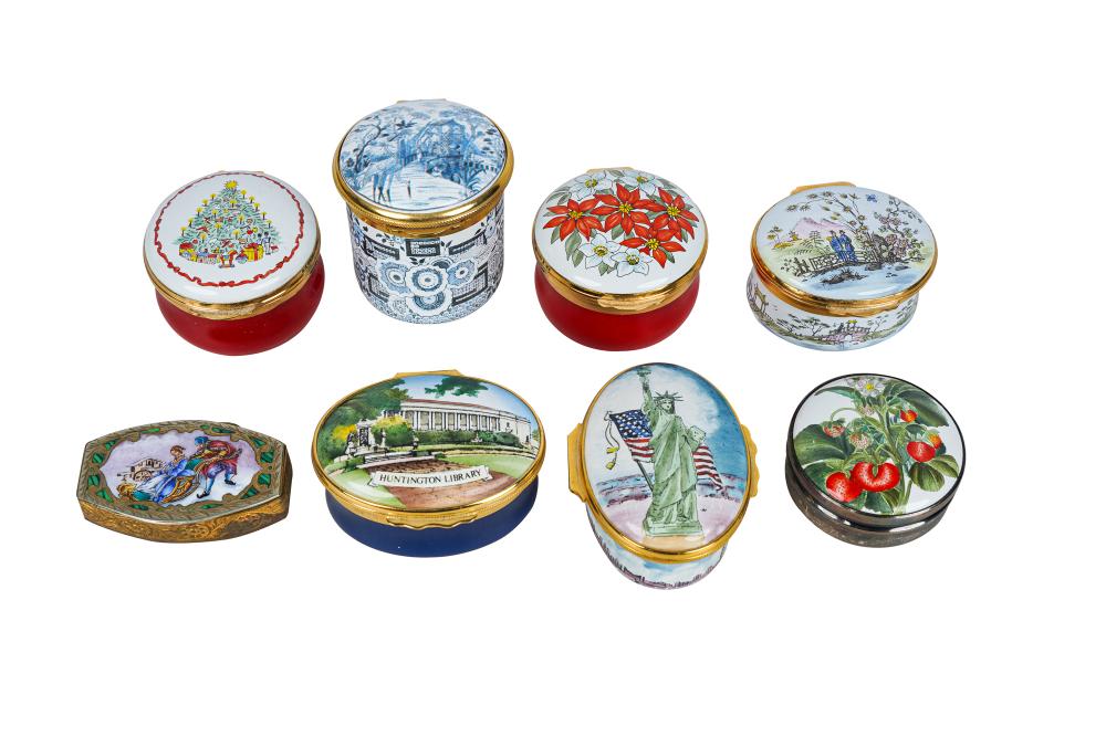 EIGHT ASSORTED ENAMEL BOXEScomprising