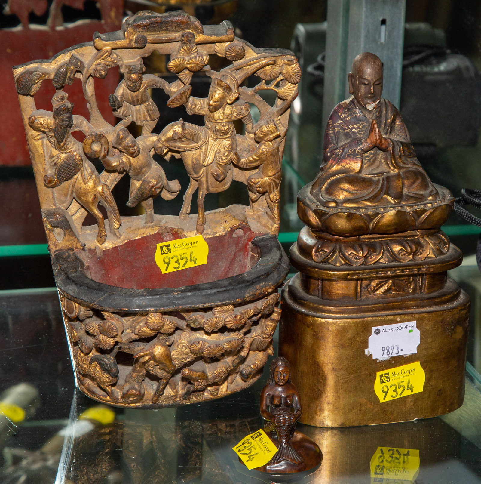 THREE ASIAN WOOD CARVED ARTICLES