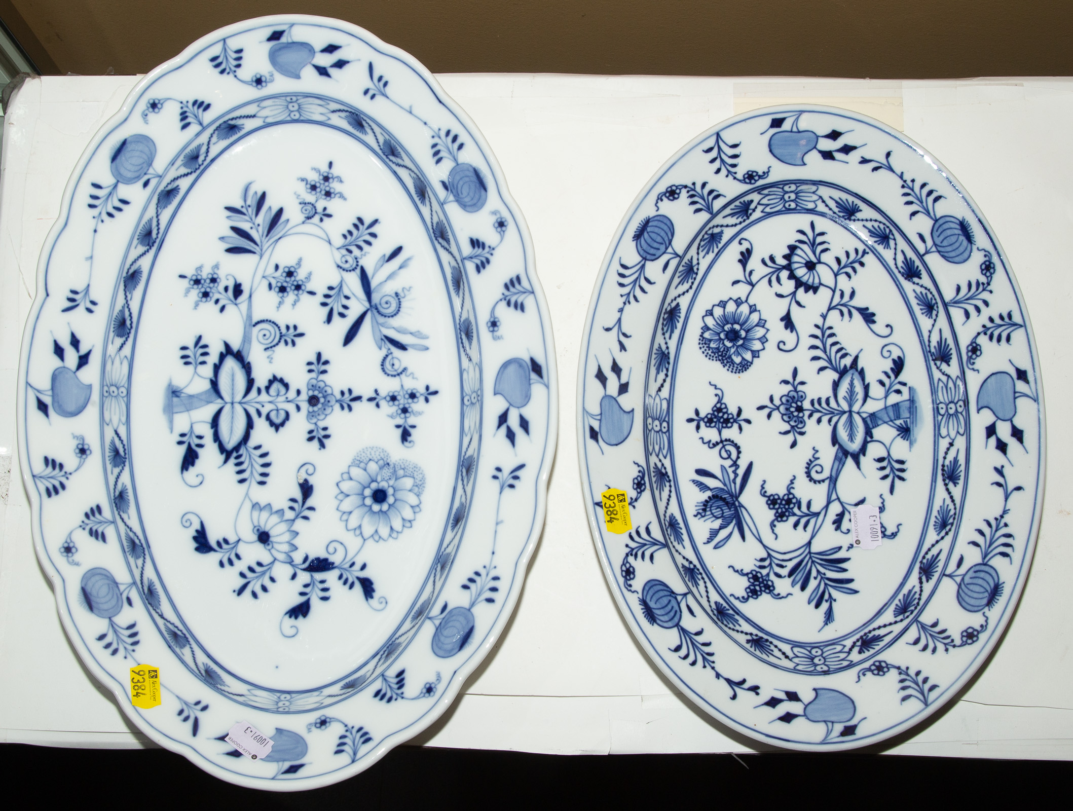 TWO GERMAN BLUE ONION PLATTERS One marked