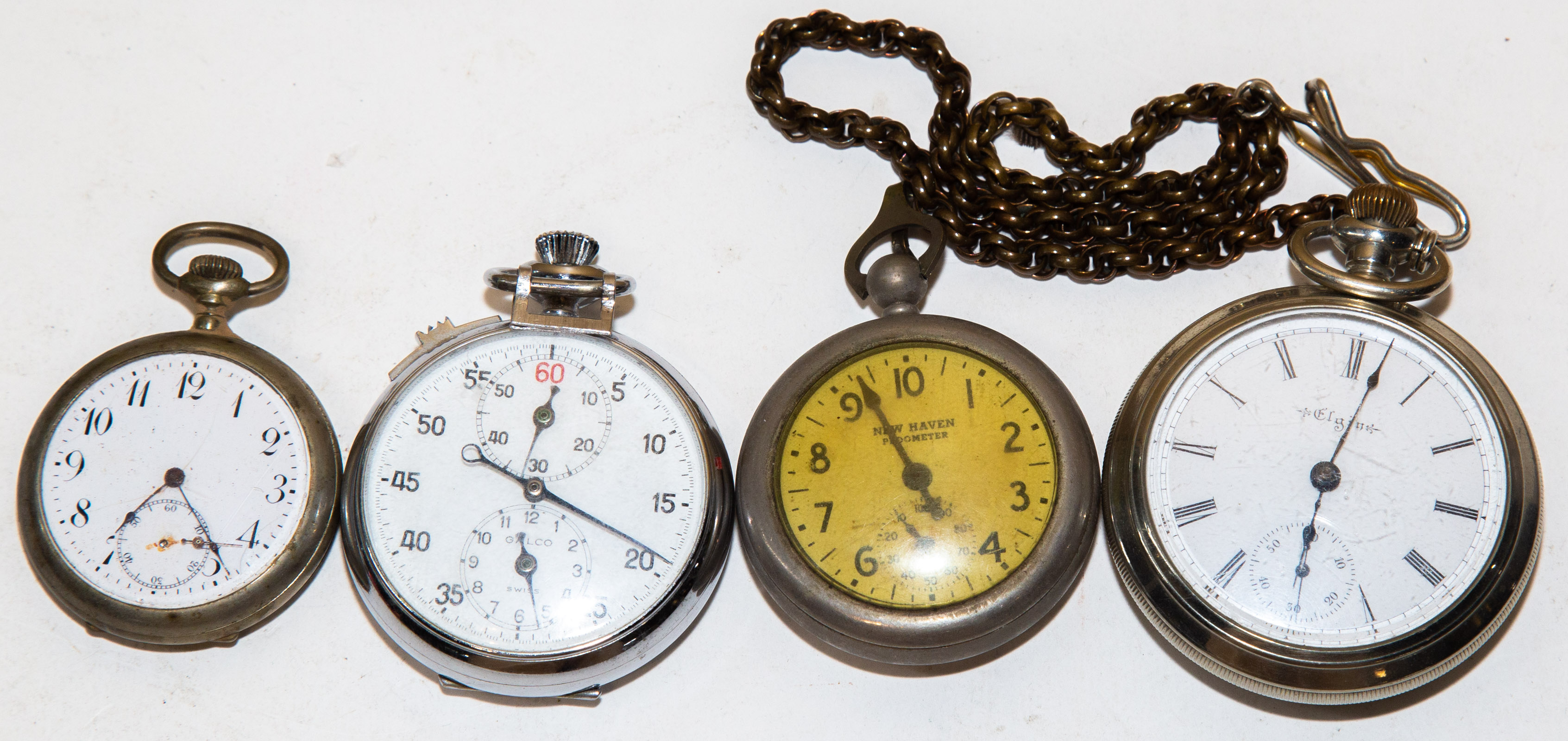 THREE POCKET WATCHES & ONE STOPWATCH