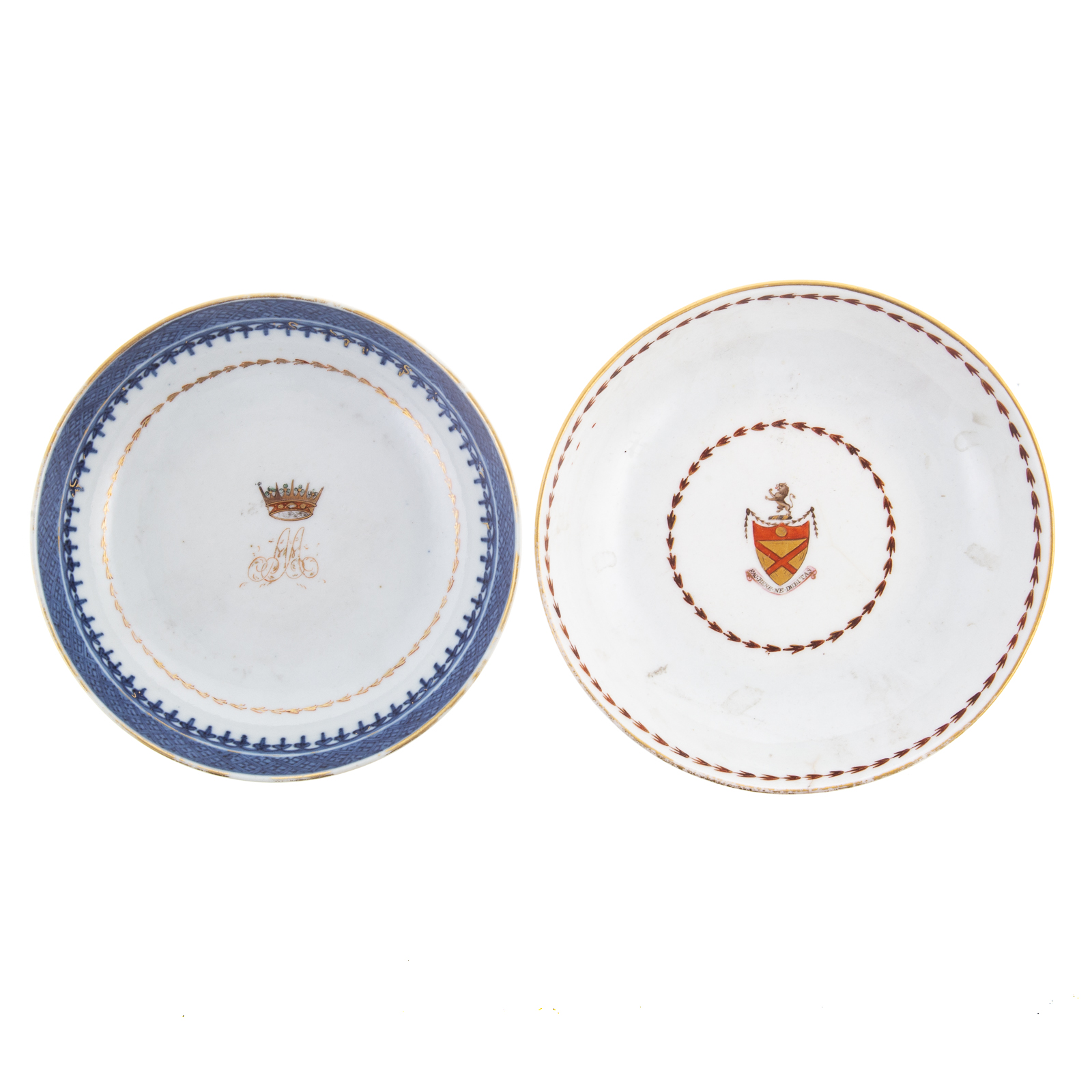 TWO CHINESE EXPORT ARMORIAL SAUCERS 334588