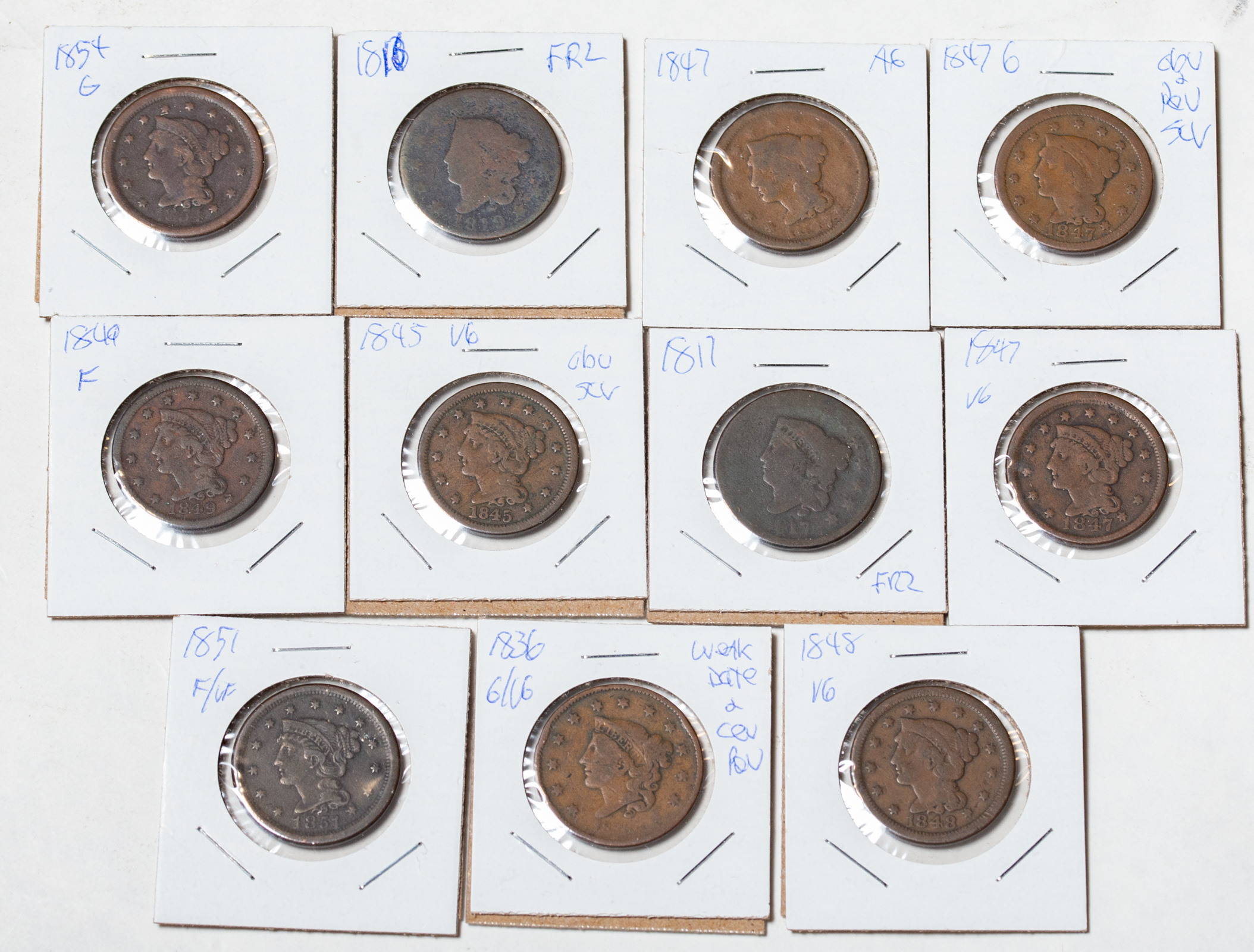 11 US LARGE CENTS 1816 Fr2/AG,