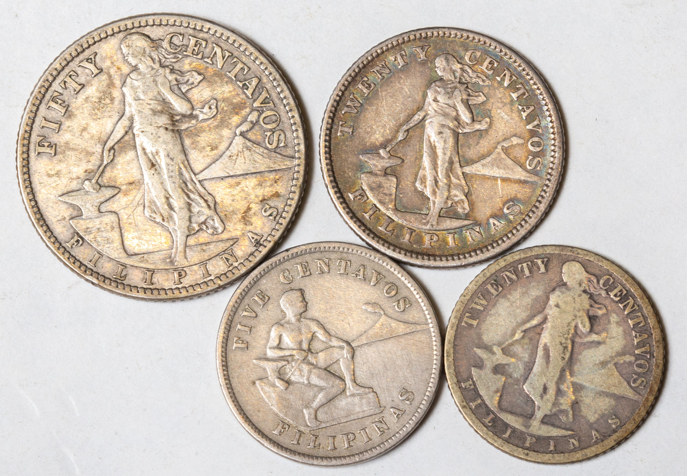 FOUR EARLY US MADE PHILIPPINE COINS 33458e