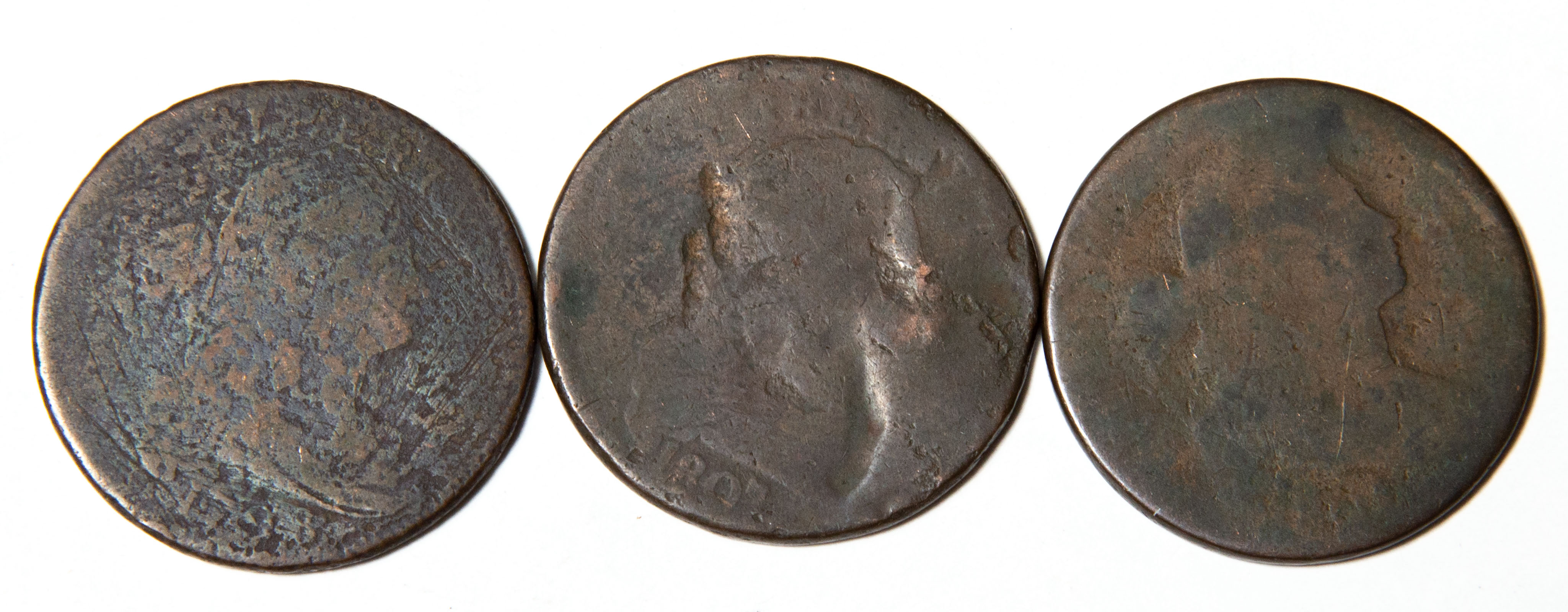 THREE DRAPED BUST LARGE CENTS WITH