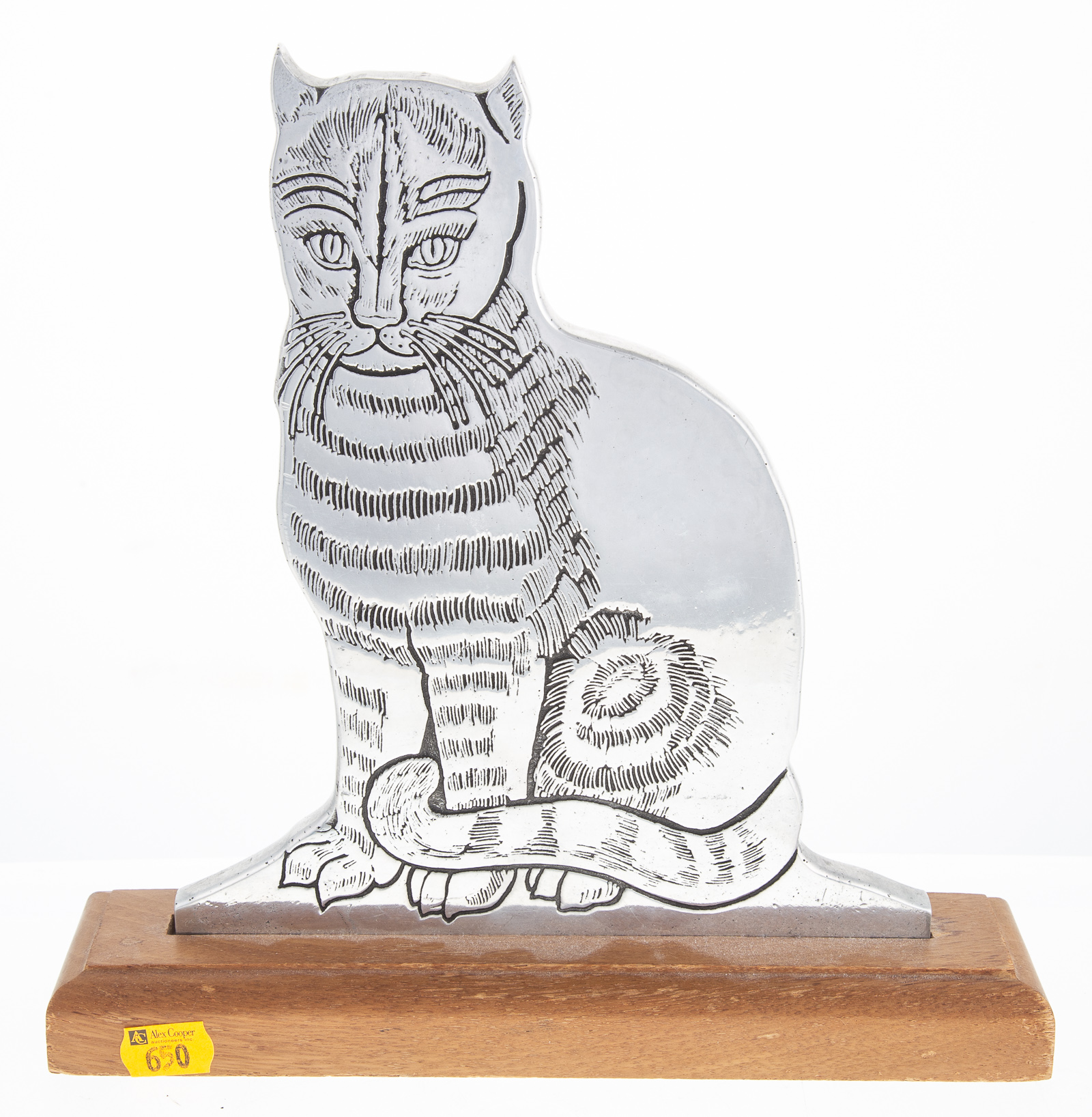 METAL RELIEF CAT SCULPTURE WITH