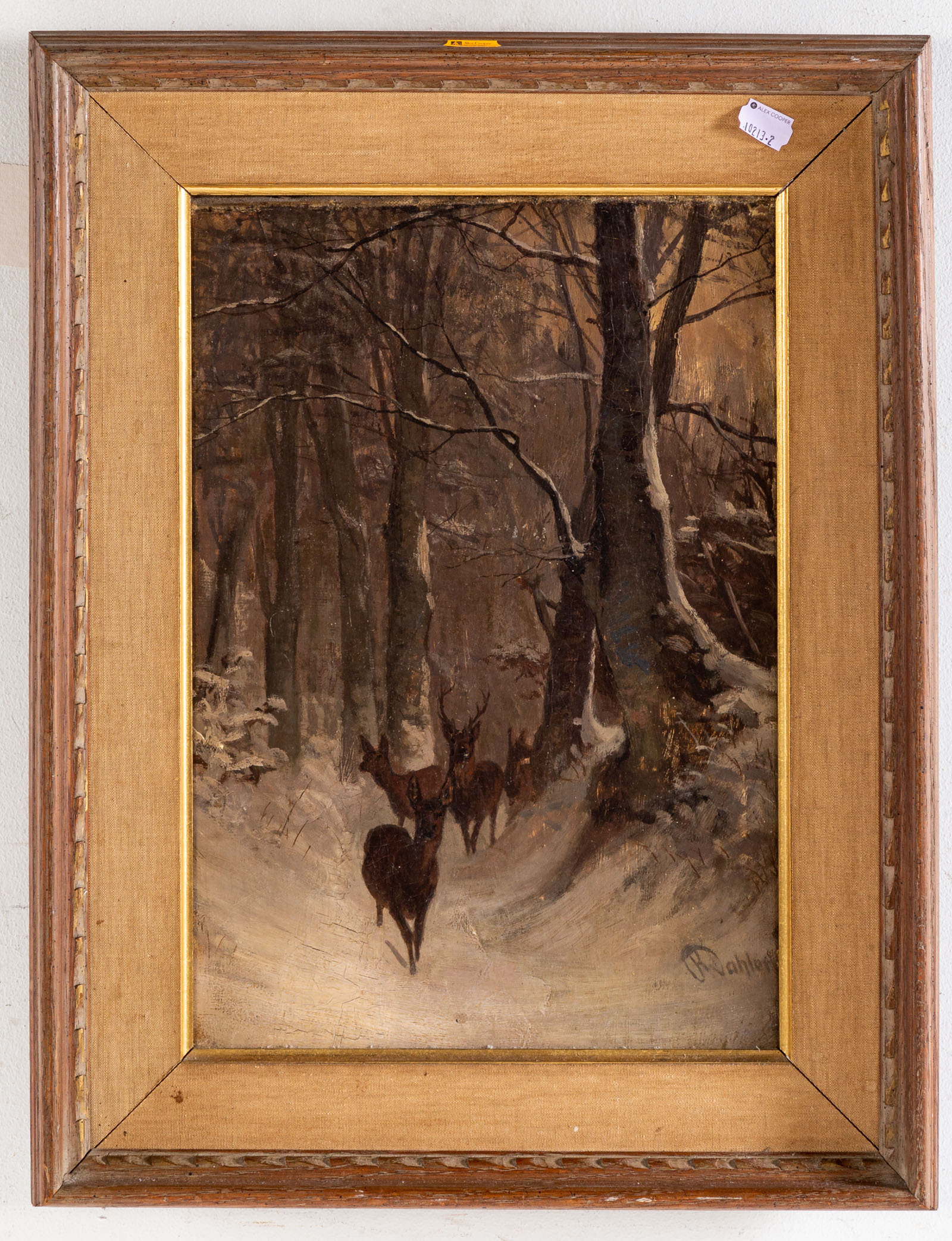 R. DAHLER. DEER IN A WINTER LANDSCAPE,