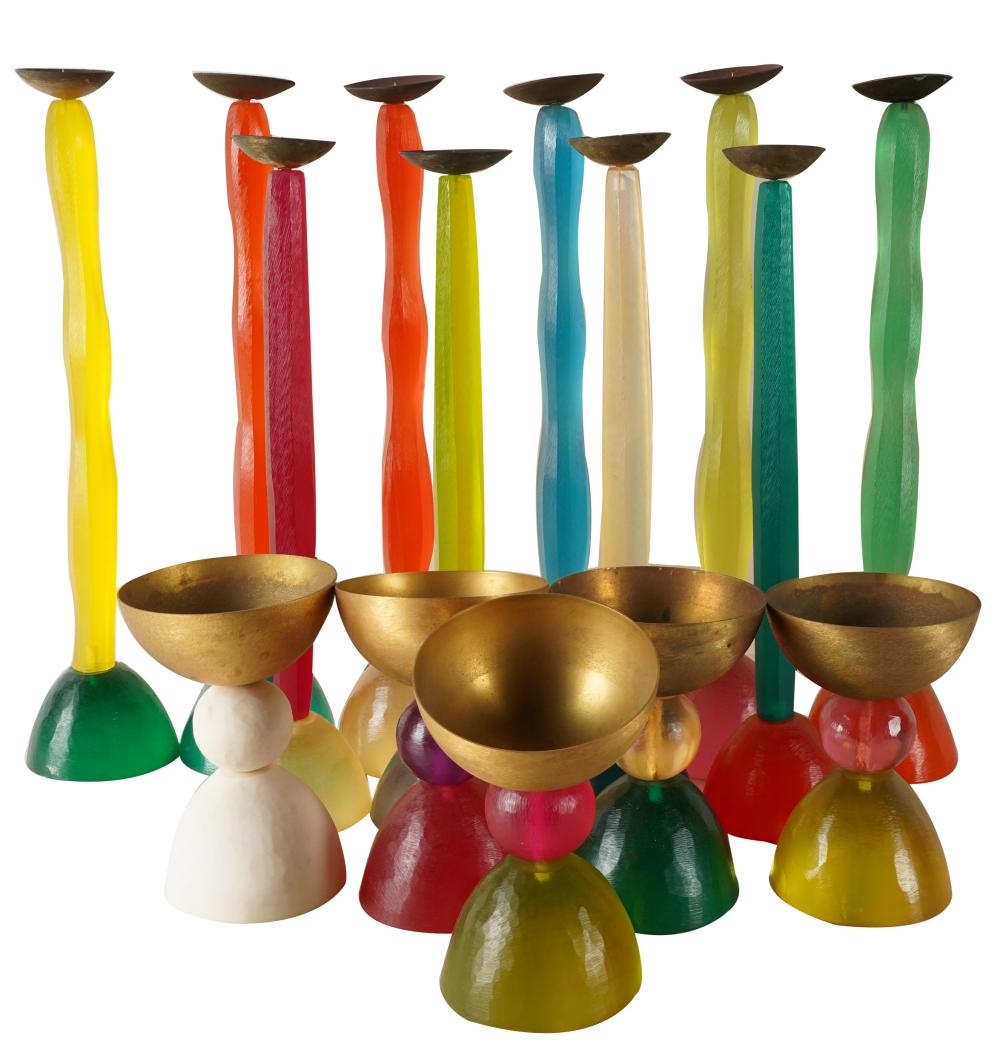 COLLECTION OF COLORED ACRYLIC CANDLESTICKSeach