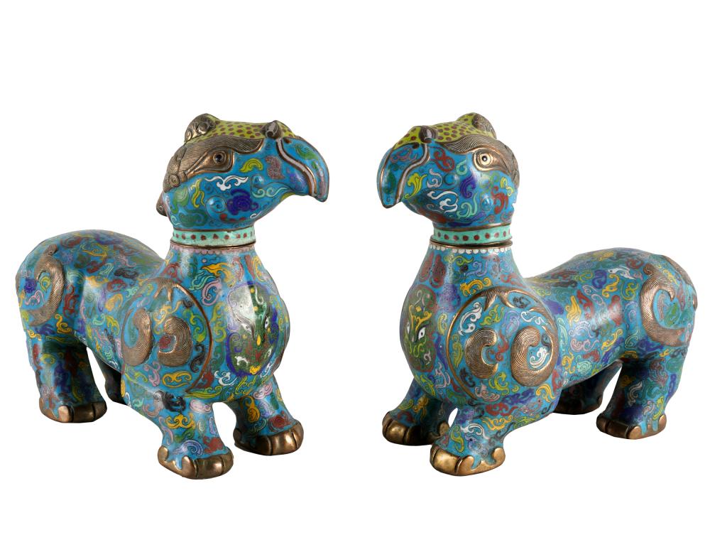 PAIR OF CHINESE CLOISONNE MYTHICAL