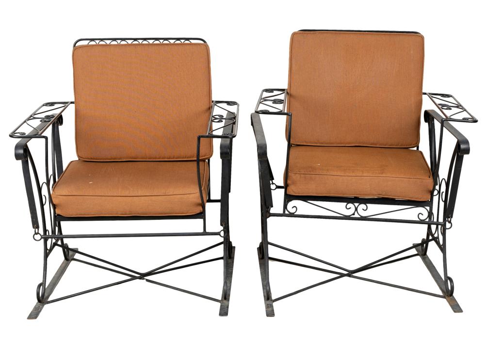 PAIR OF IRON PATIO LOUNGE CHAIRSwith