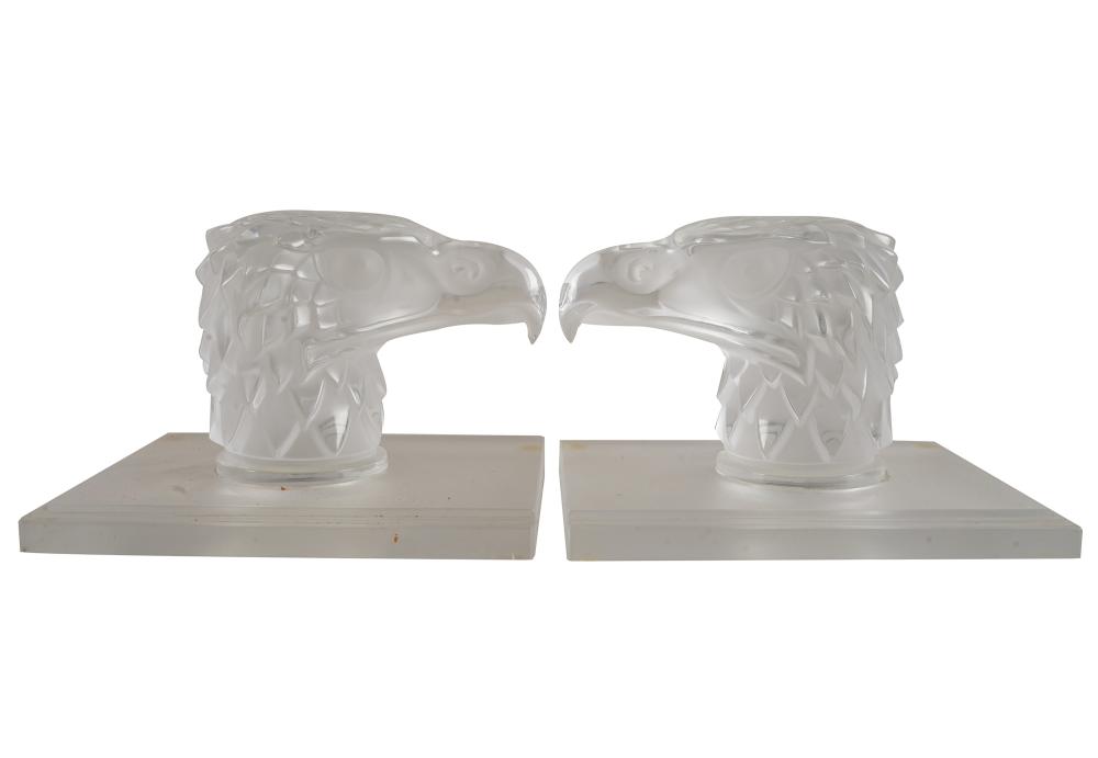 PAIR OF LALIQUE GLASS EAGLE MASCOTSno 33484a