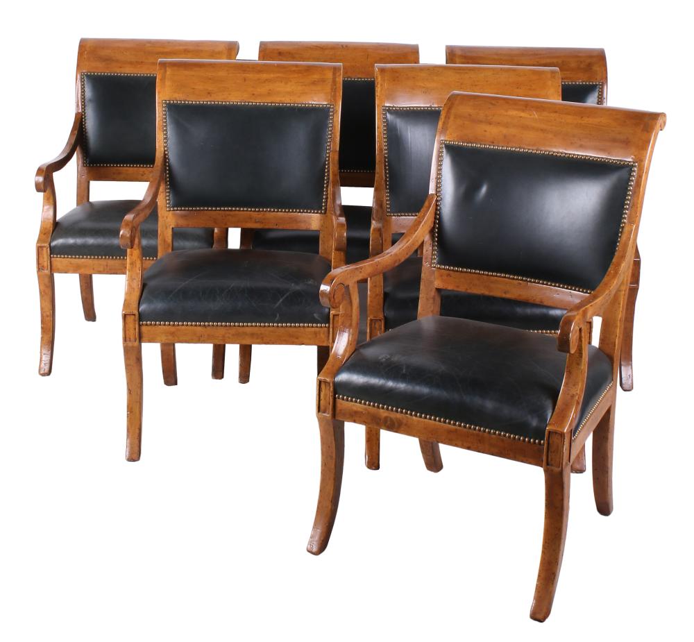 SET OF EIGHT STAINED WOOD & LEATHER