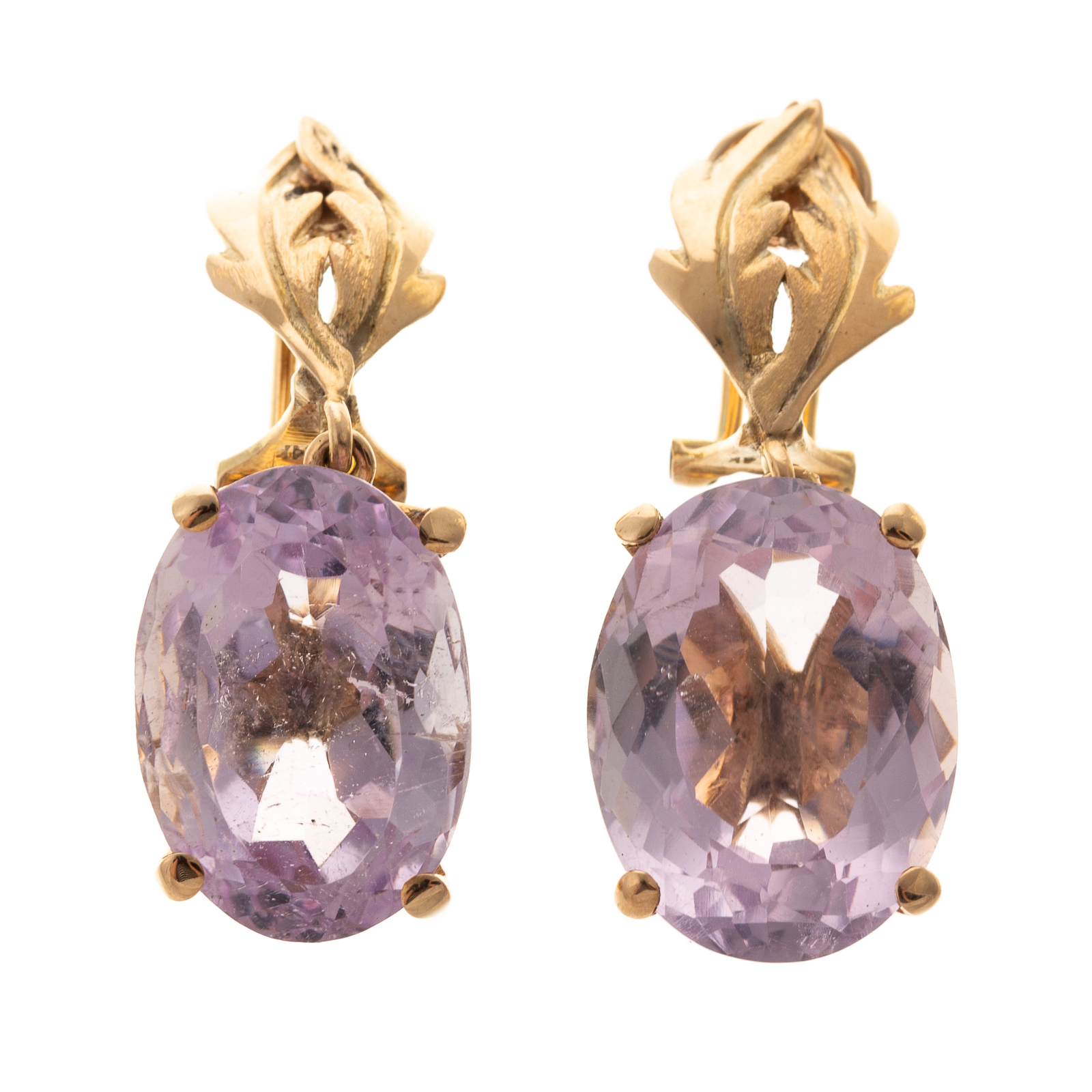 A PAIR OF AMETHYST DROP EAR CLIPS