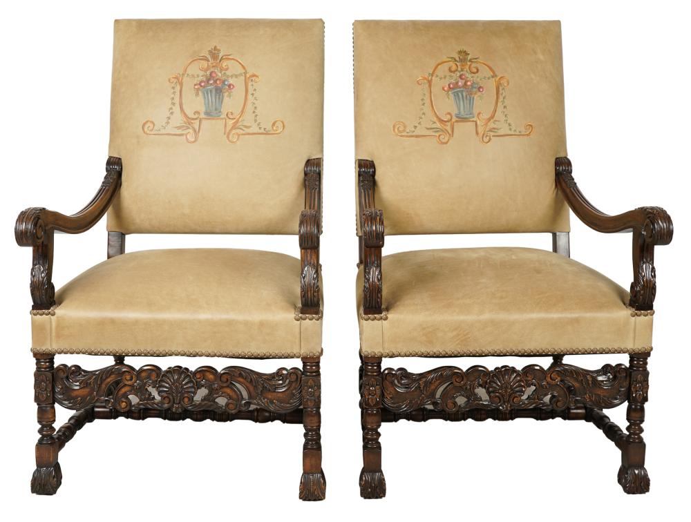 PAIR OF BAROQUE STYLE PAINTED LEATHER 3348ab