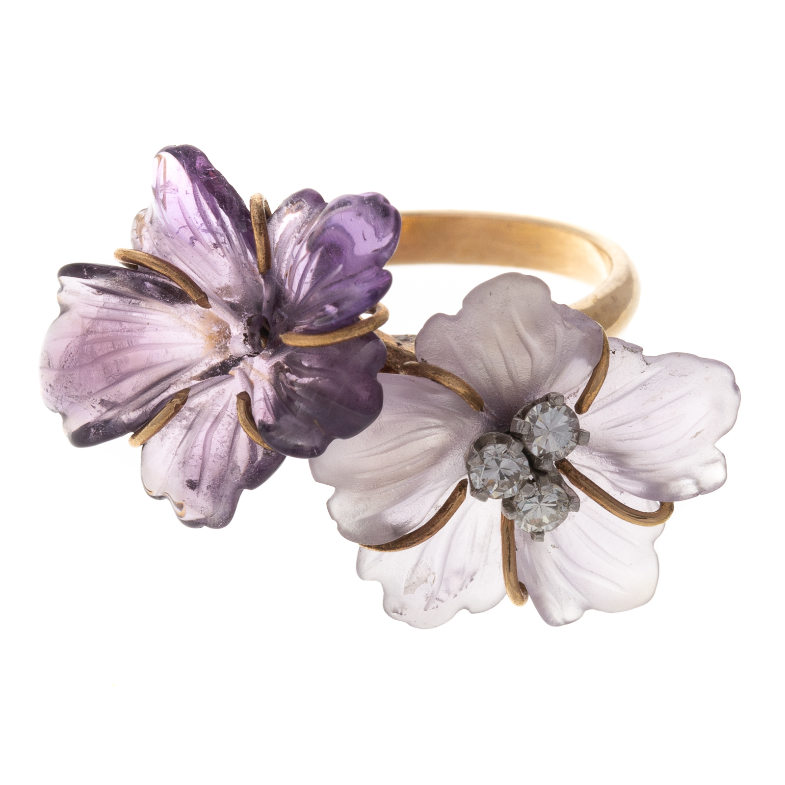 AN AMETHYST FLOWER DIAMOND RING 3348b4