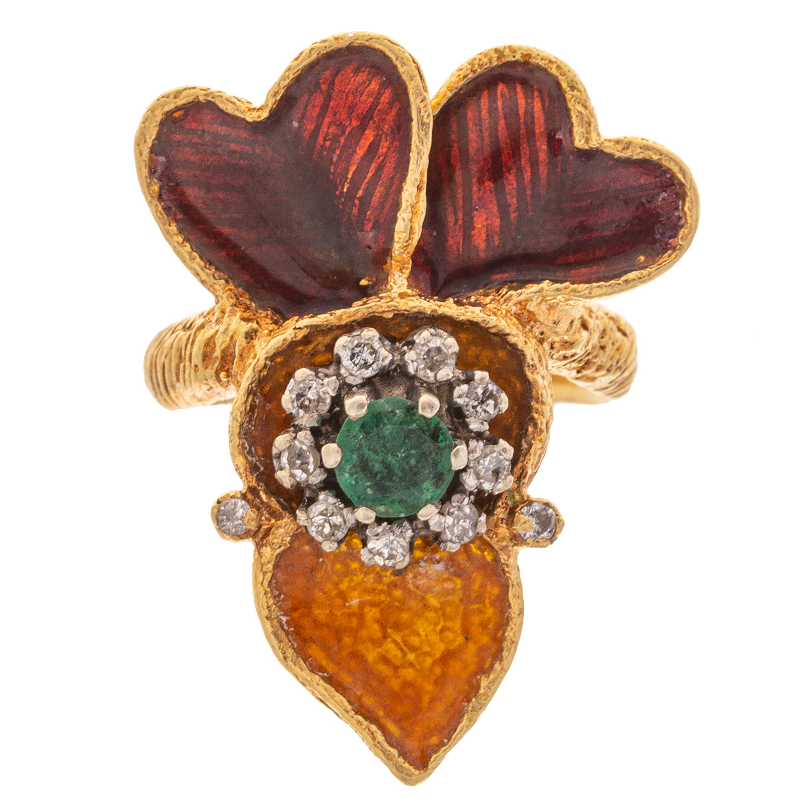 AN EMERALD DIAMOND ENAMEL RING 3348ba