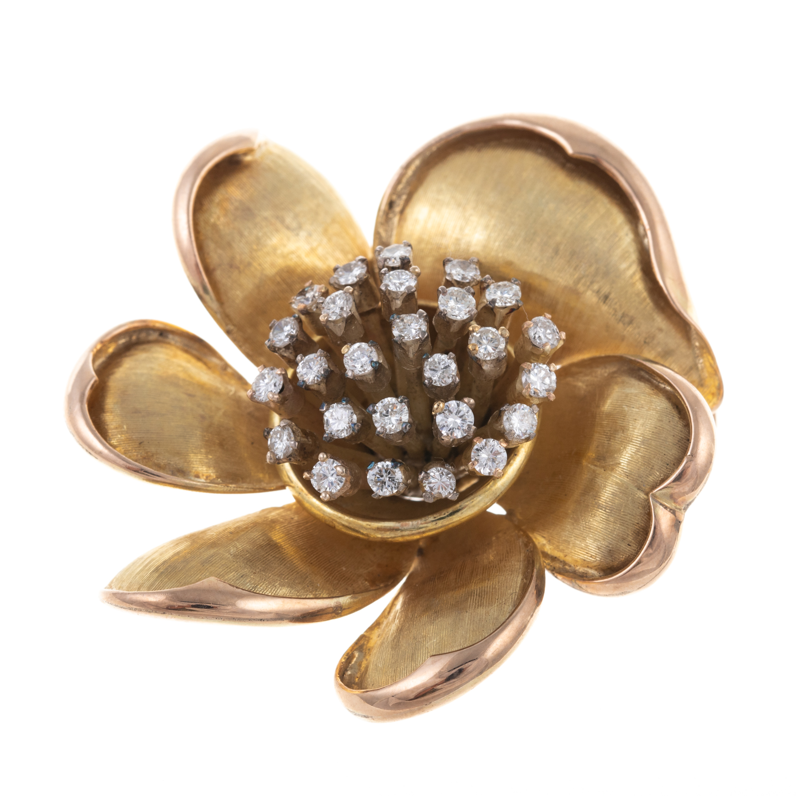 A 14K TEXTURED FLOWER BROOCH WITH 334901