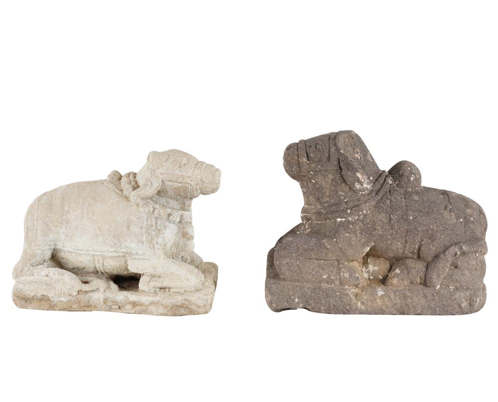 TWO INDIAN CARVED STONE BULL FIGURESCondition  334908
