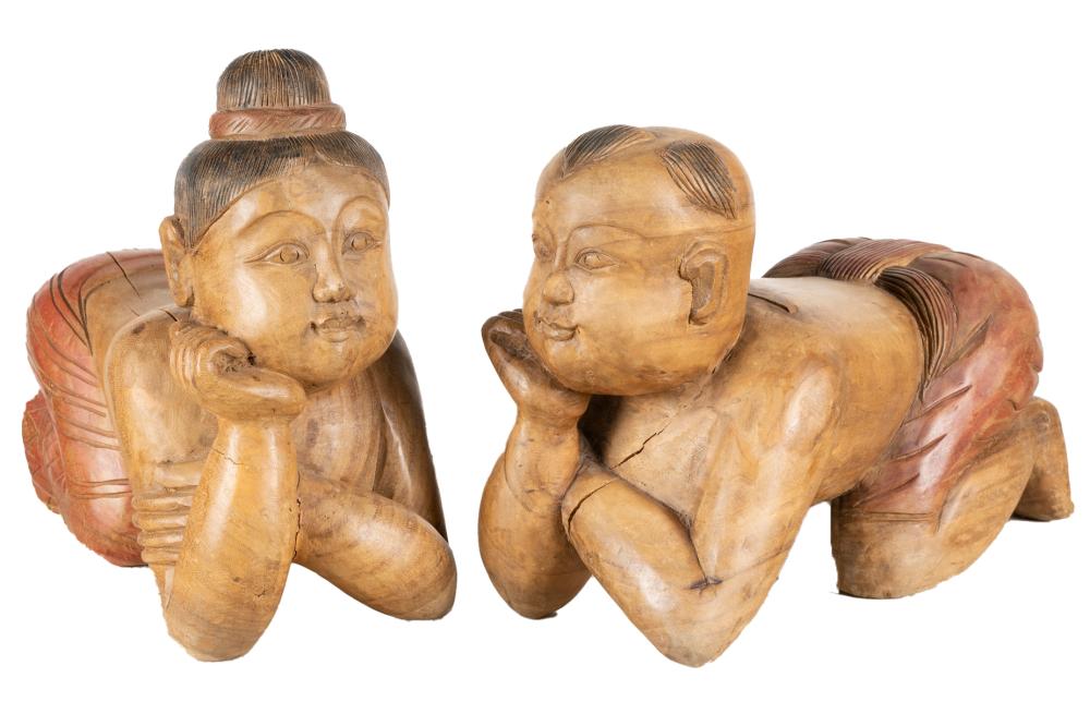 PAIR OF ASIAN CARVED & PAINTED