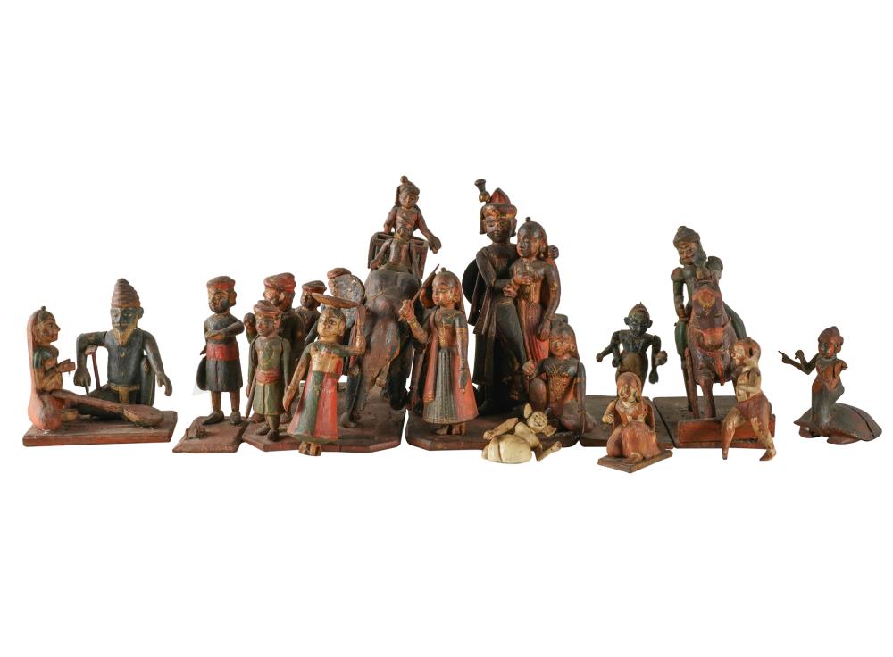 GROUP OF INDIAN POLYCHROME-PAINTED