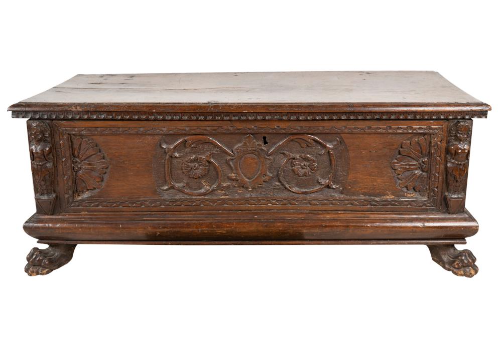 ANTIQUE CARVED WALNUT CASSONEwith