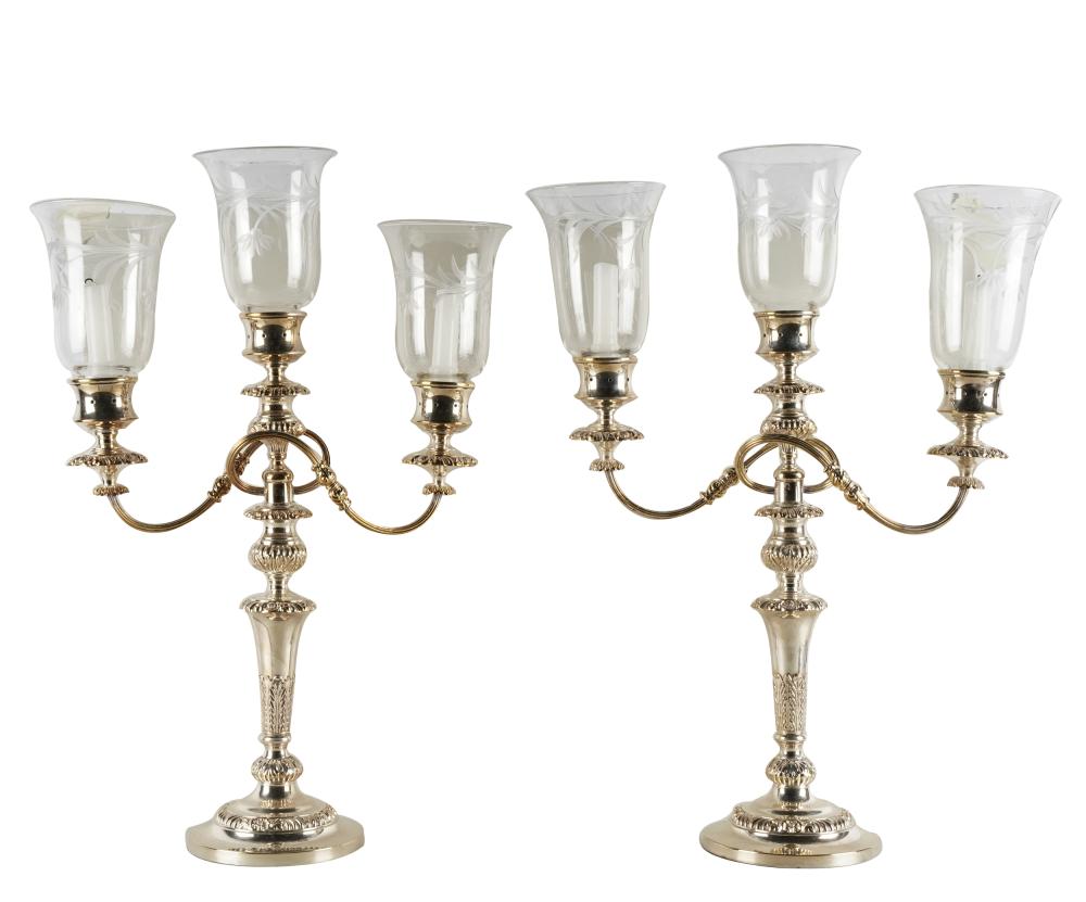 PAIR OF SILVERPLATE THREE LIGHT 334944