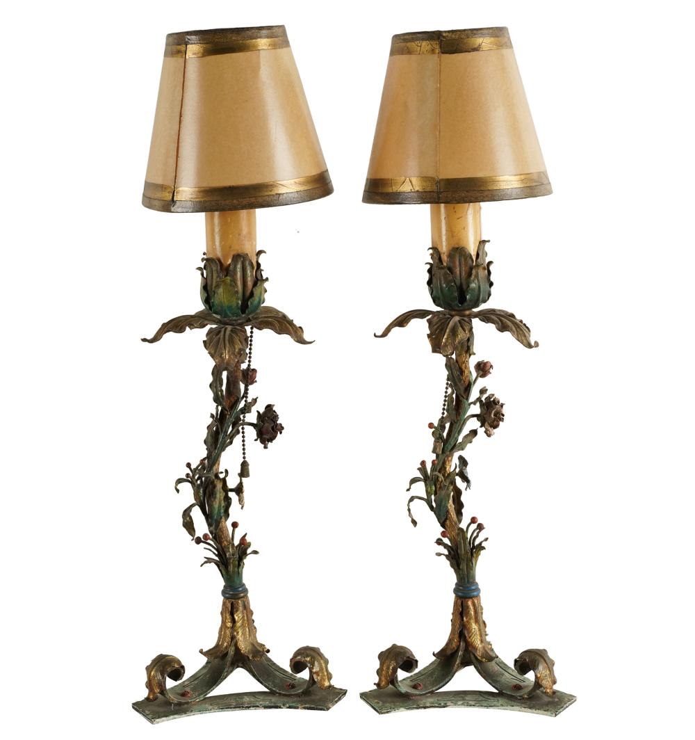 PAIR OF PAINTED TOLE CANDLESTICK