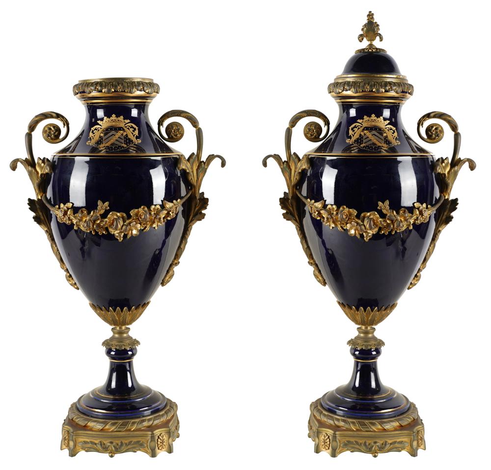 PAIR OF SEVRES-STYLE COBALT PORCELAIN