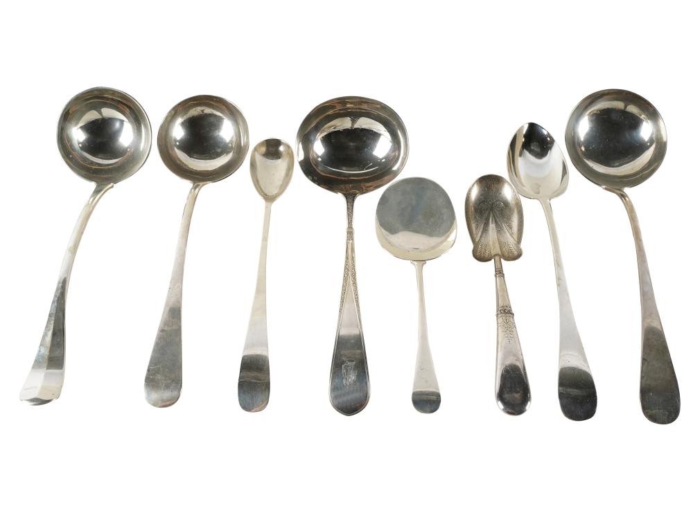 EIGHT STERLING LADLES AND SERVING